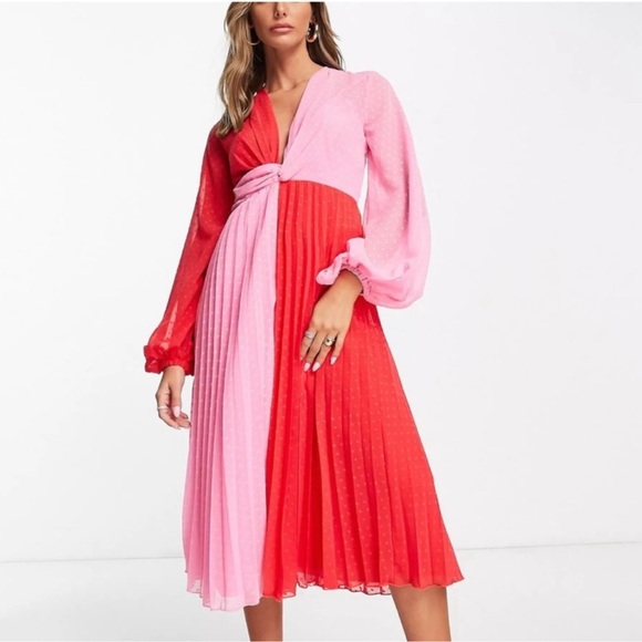 ASOS design pink and red split dress US20 - Picture 2 of 8